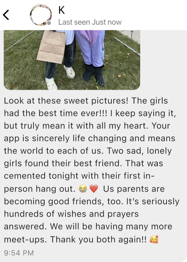 A parent's message about two girls who met through Our Circle meeting in person for the first time
